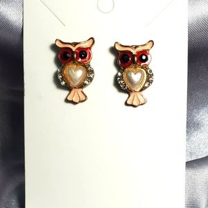 Enamel and Rhinestone Owl Postback Earrings